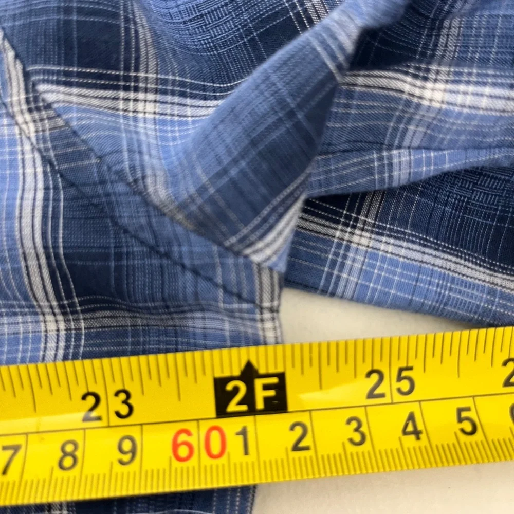 Wrangler Western Shirt Mens Large Blue Preppy Plaid Snap Button Up Long Sleeve - Picture 7 of 9